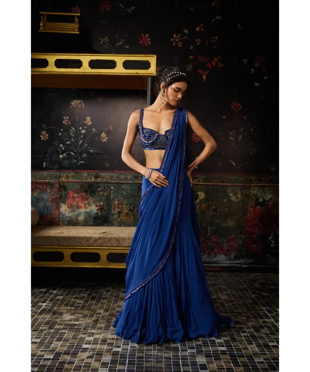 DIYARAJVVIR - ELECTRIC BLUE MERMAID SKIRT SAREE SET